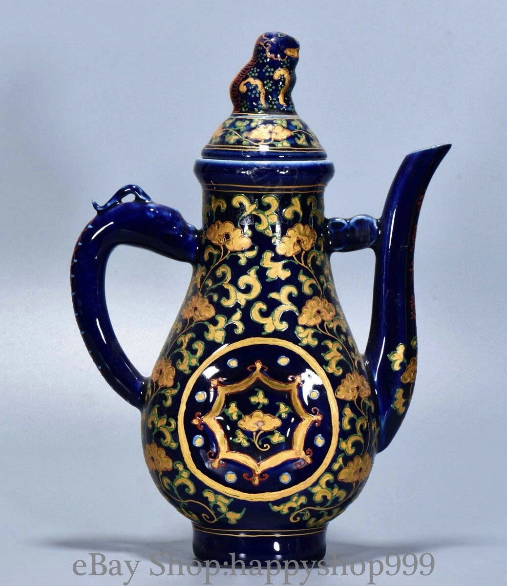 12.4" Yongle Marked Craig Blue Glaze Enamel Porcelain Flower Wine Tea Pot Flagon | eBay