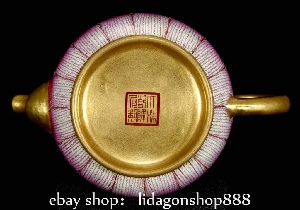 6.4"Qianlong Marked Enamel Porcelain Gilt Lotus Flower Petal Pattern Wine Teapot | eBay