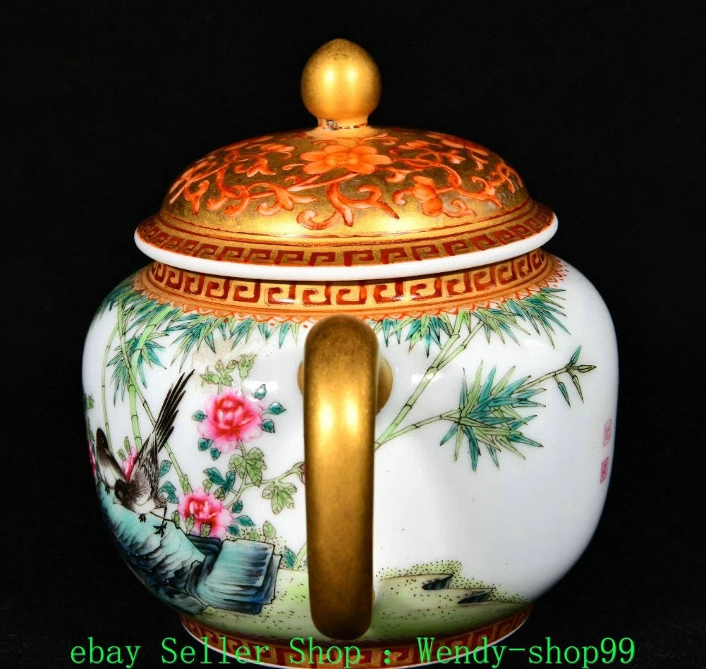 5" YongZheng Marked Colour Enamel Porcelain Gilt Bamboo Plum Magpie Bird Teapot | eBay