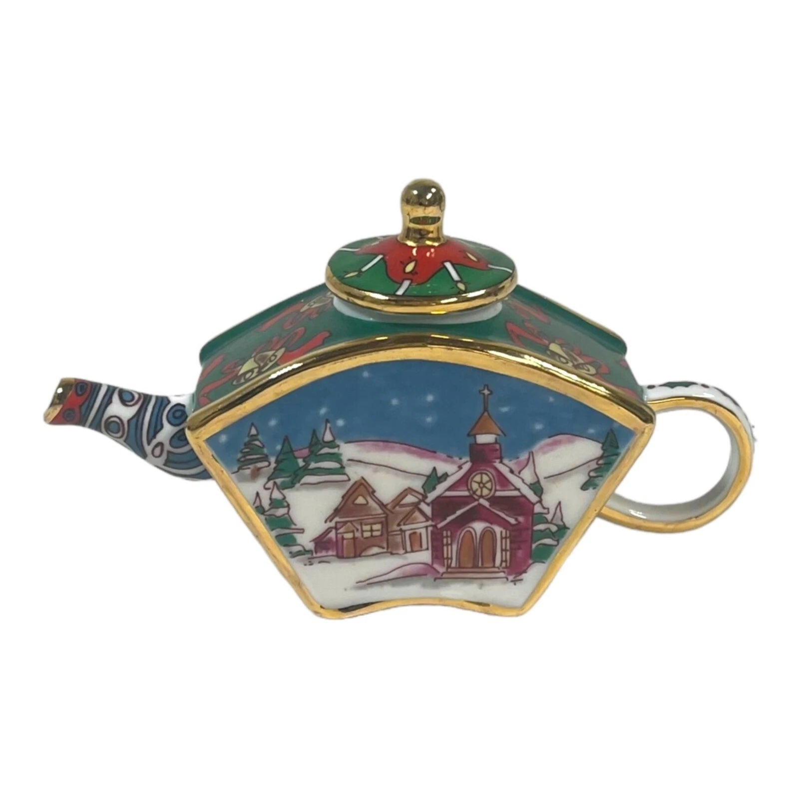 Christmas Themed Porcelain Cloisonne Enamel Teapot Gold Accents & Festive Design | eBay