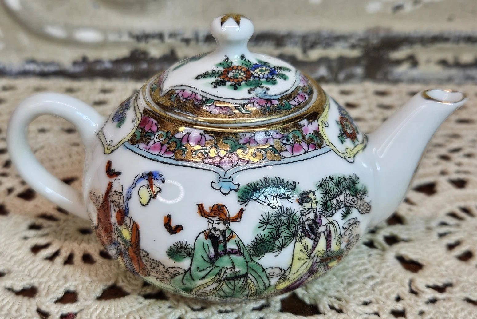 8 Piece Vintage Miniature Enamel on Porcelain Asian Teapot & Tea Cups | eBay