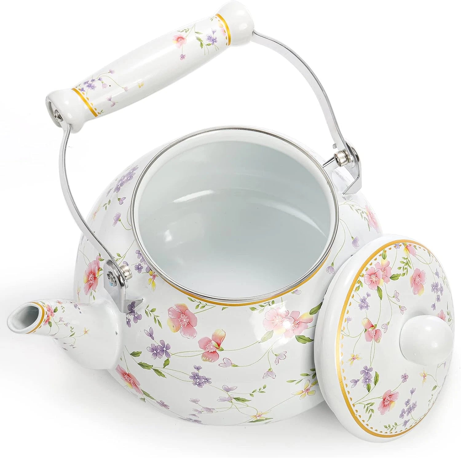 Vintage Enamel Tea Kettle 2.6 Quart Floral Enamel on Steel Water Kettle Teapot | eBay