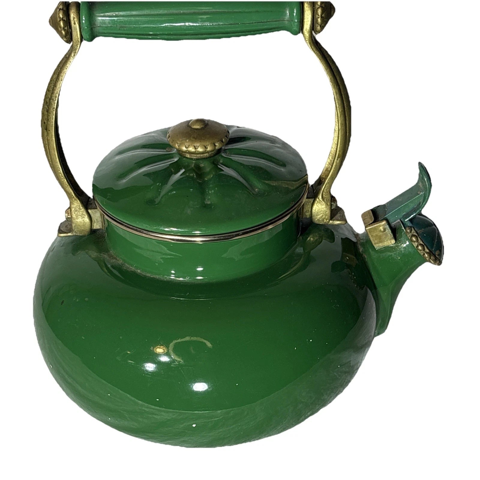 Vtg Ancona green enamel stainless steel teapot kettle/ brass handle, decorative | eBay