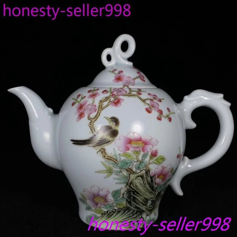 7"China qing Dynasty Enamel color porcelain flowers bird grain flagon Teapot pot | eBay