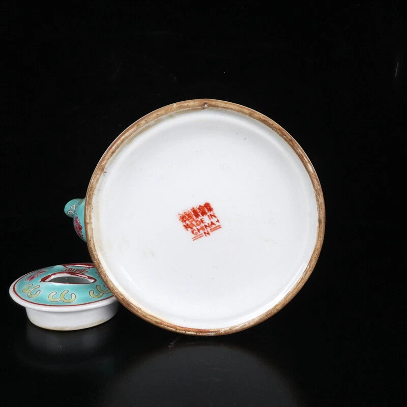 Chinese Porcelain Green Enamel Handpainted Flowers Longevity Teapot M2668 | eBay