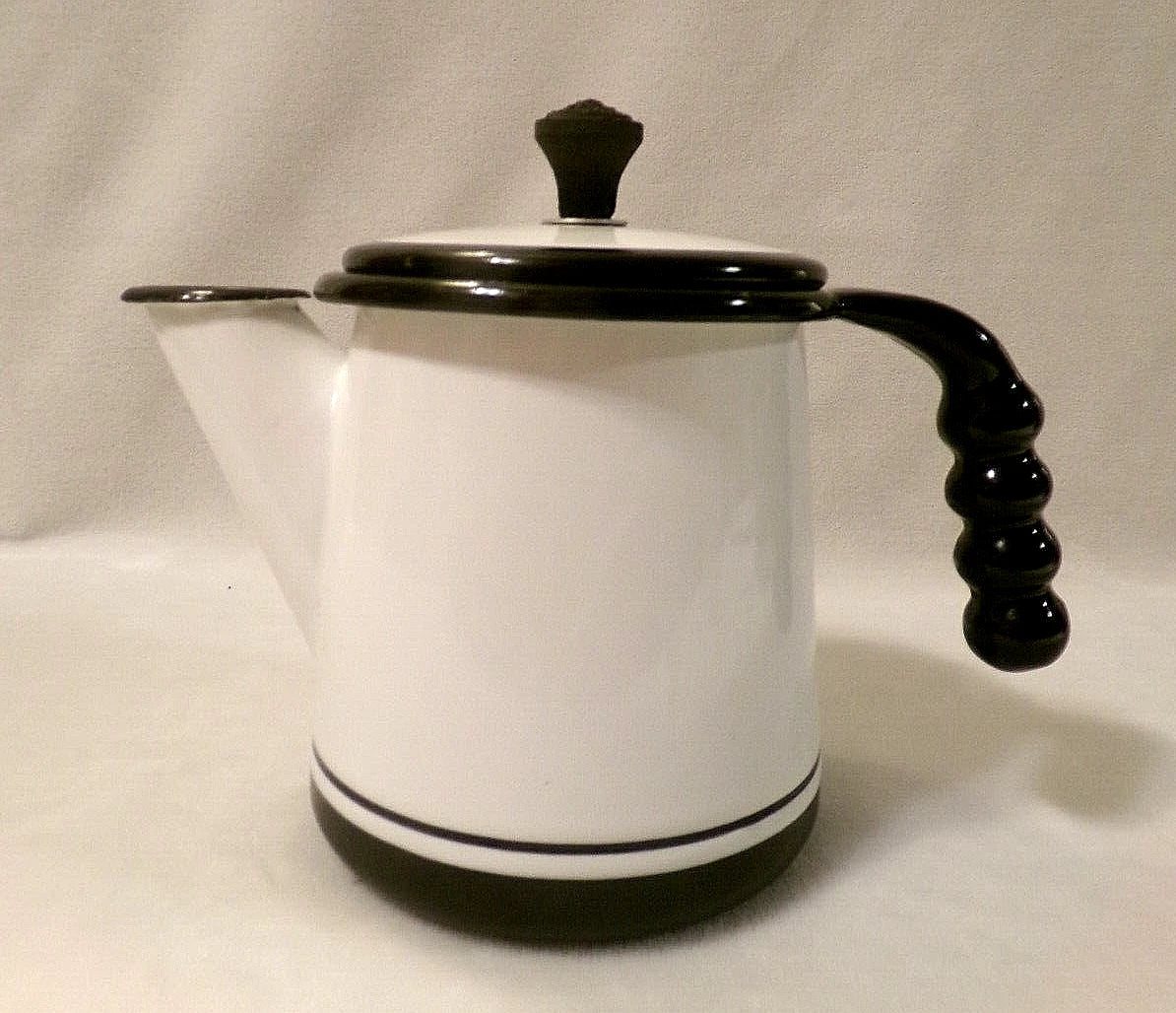 VINTAGE ENAMEL COATED METAL TEAPOT - BLACK and WHITE - 1 Quart/32 oz. | eBay