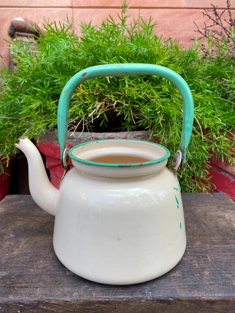 Antique Old Original Rustic Enamel Porcelain Teapot Tea Kettle Made In Polland | eBay