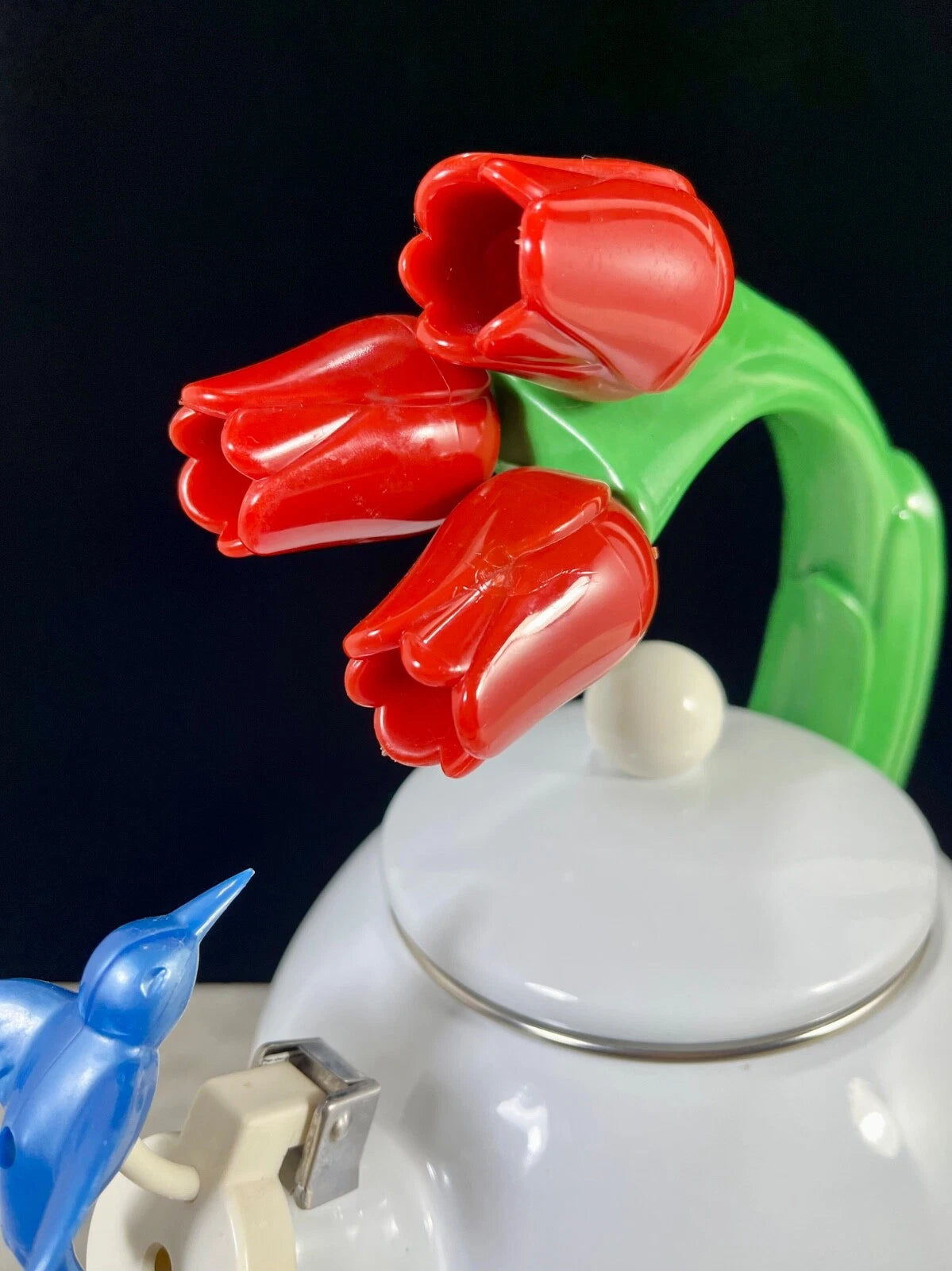 1990s Ancona Enamel Whistling Tea Pot Kettle Blue Hummingbird Red Tulips Vtg EUC | eBay