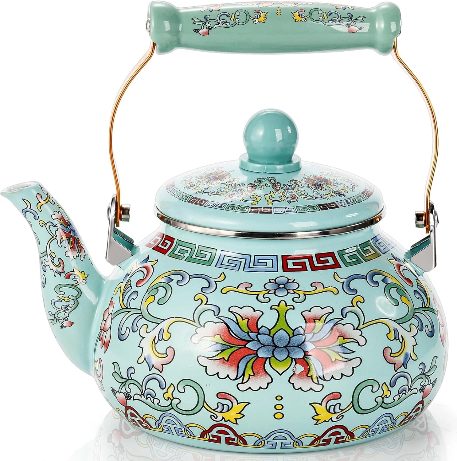 2.6 Quart Vintage Enamel Tea Kettle Large Enameled Floral Teapot Flower Enamel | eBay