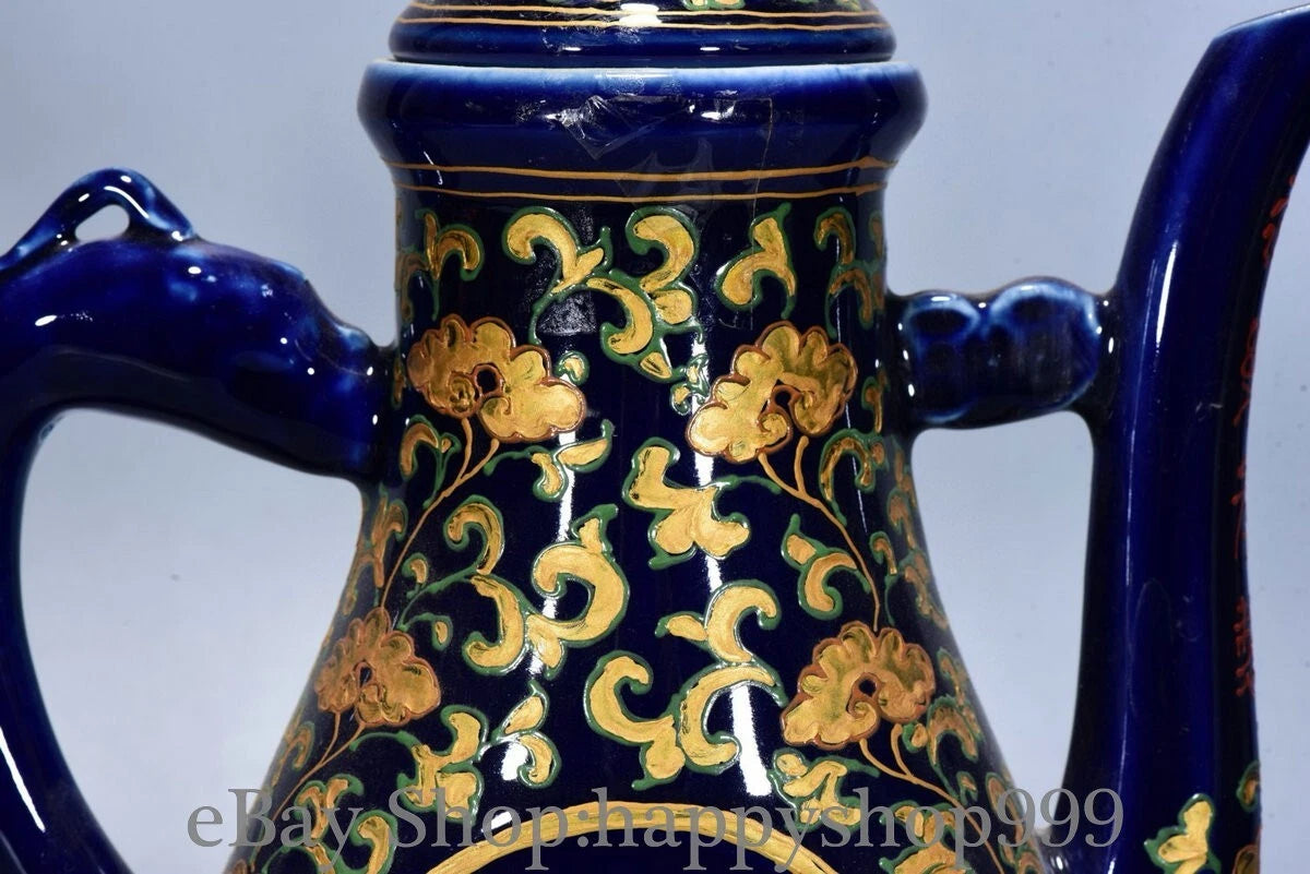 12.4" Yongle Marked Craig Blue Glaze Enamel Porcelain Flower Wine Tea Pot Flagon | eBay