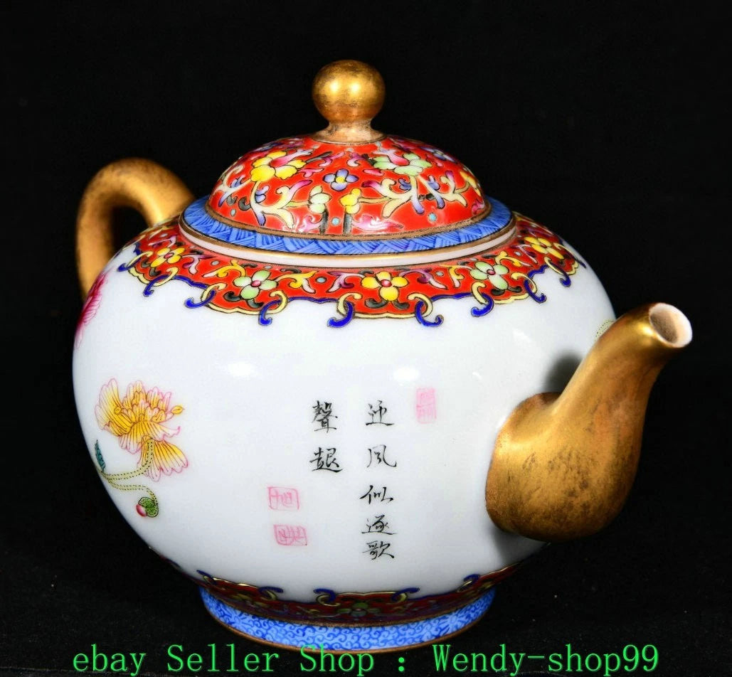 5" YongZheng Marked Colour Enamel Porcelain Gilt Peony Flower Butterfly Teapot | eBay