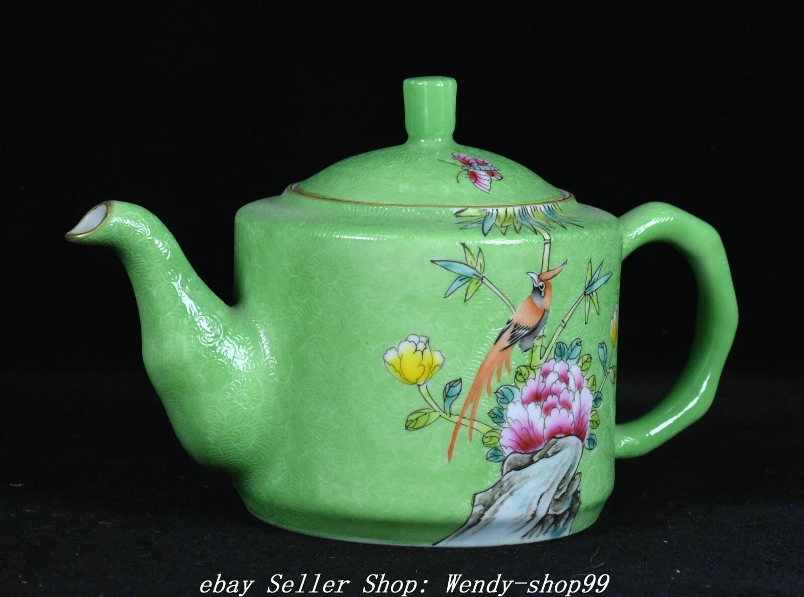 Qianlong Marked Colour Enamel Porcelain Gilt Peony Flower Bird Teapot Teakettle | eBay