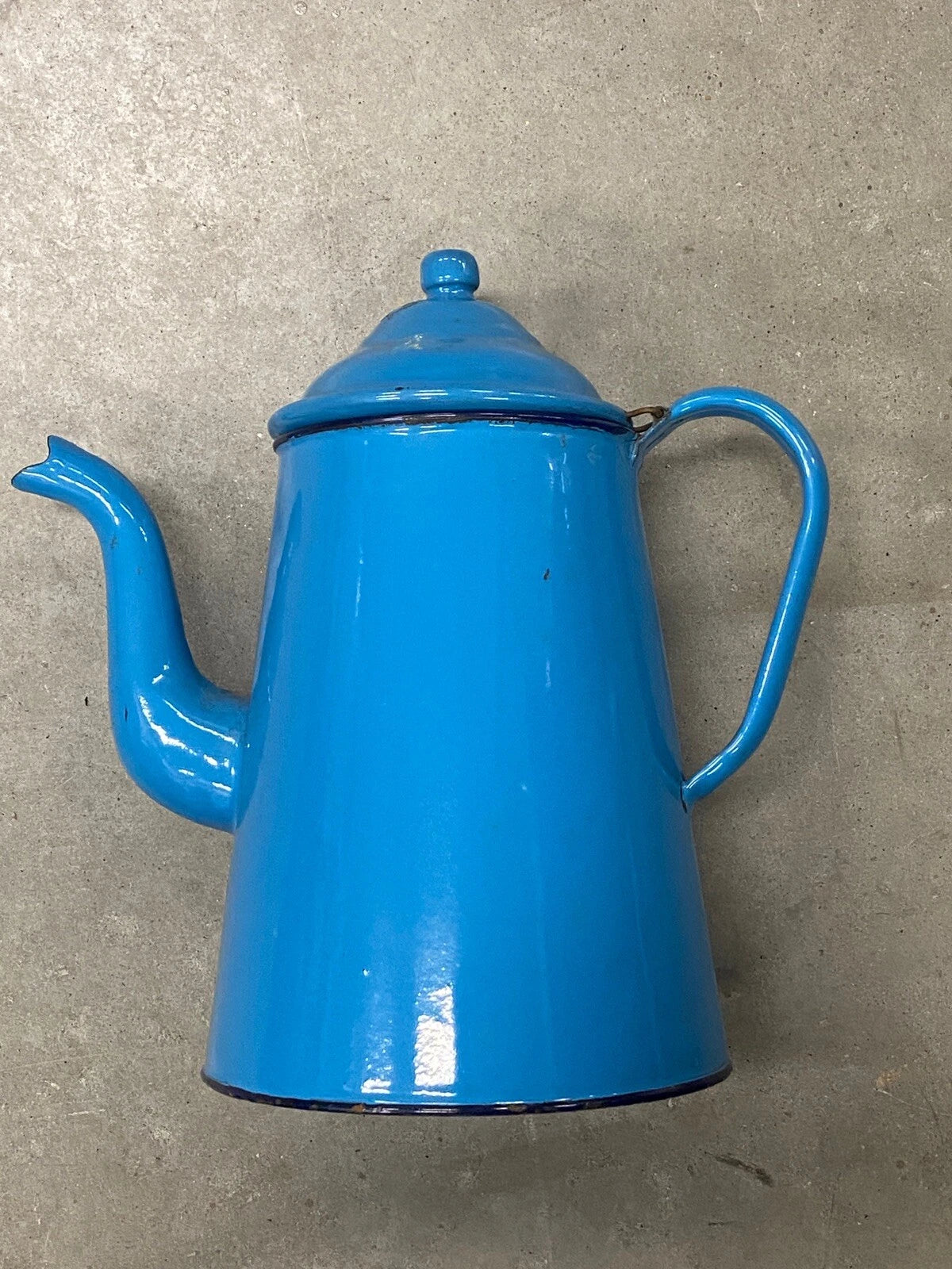 Vintage Enamel 11”French Style Coffee/Tea Pot Blue with Black Trim | eBay