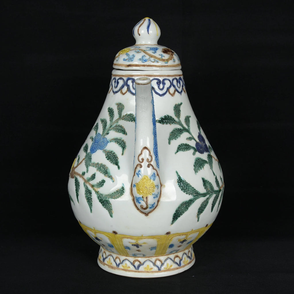 10.2" Old dynasty Porcelain yongle mark colour enamels flower bird Fruits Teapot | eBay