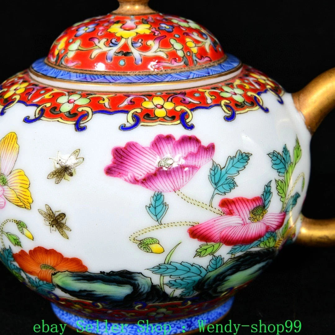 5" YongZheng Marked Colour Enamel Porcelain Gilt Peony Flower Butterfly Teapot | eBay