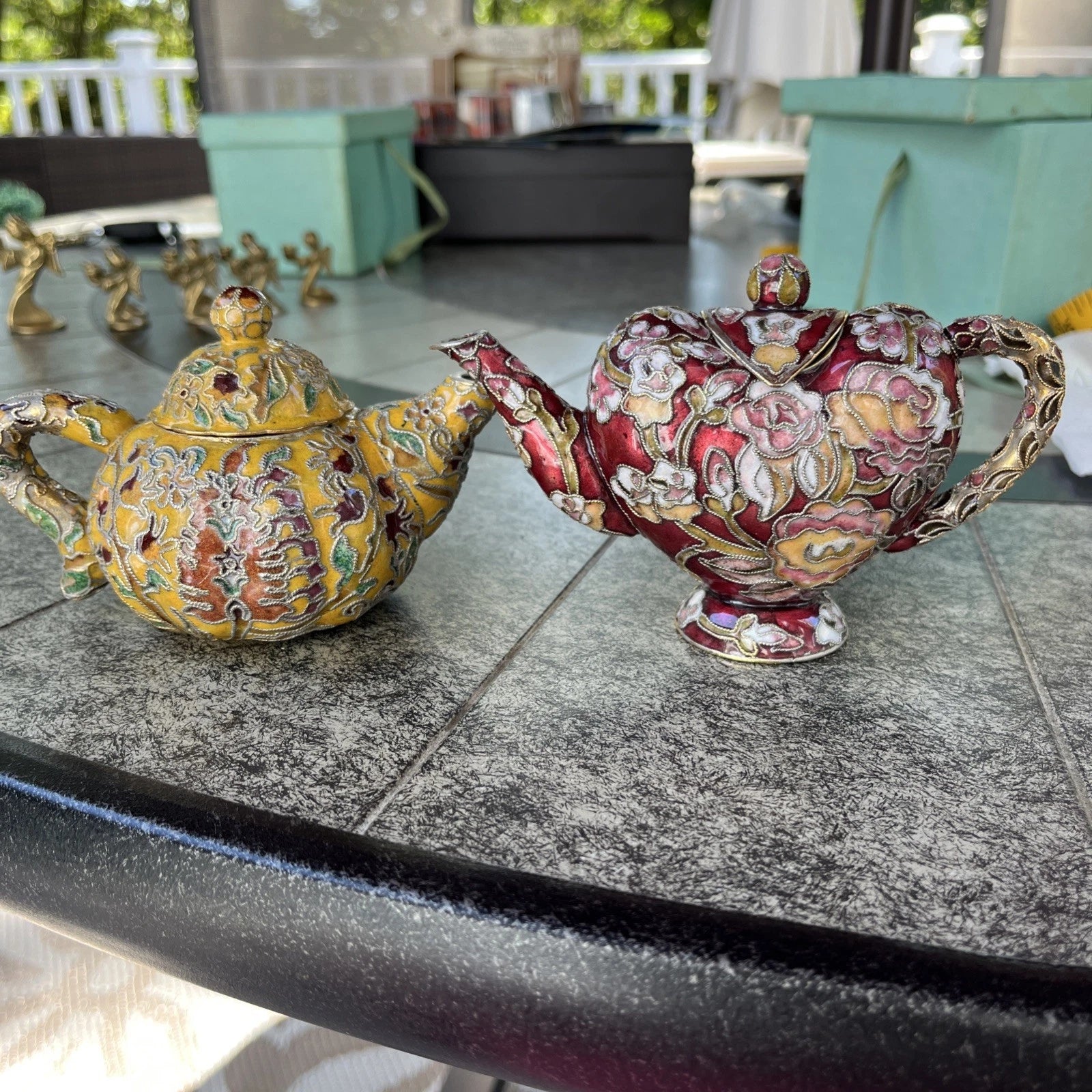 VTG Multi-Colored Miniature Tea Pot With Floral Design X2 | eBay