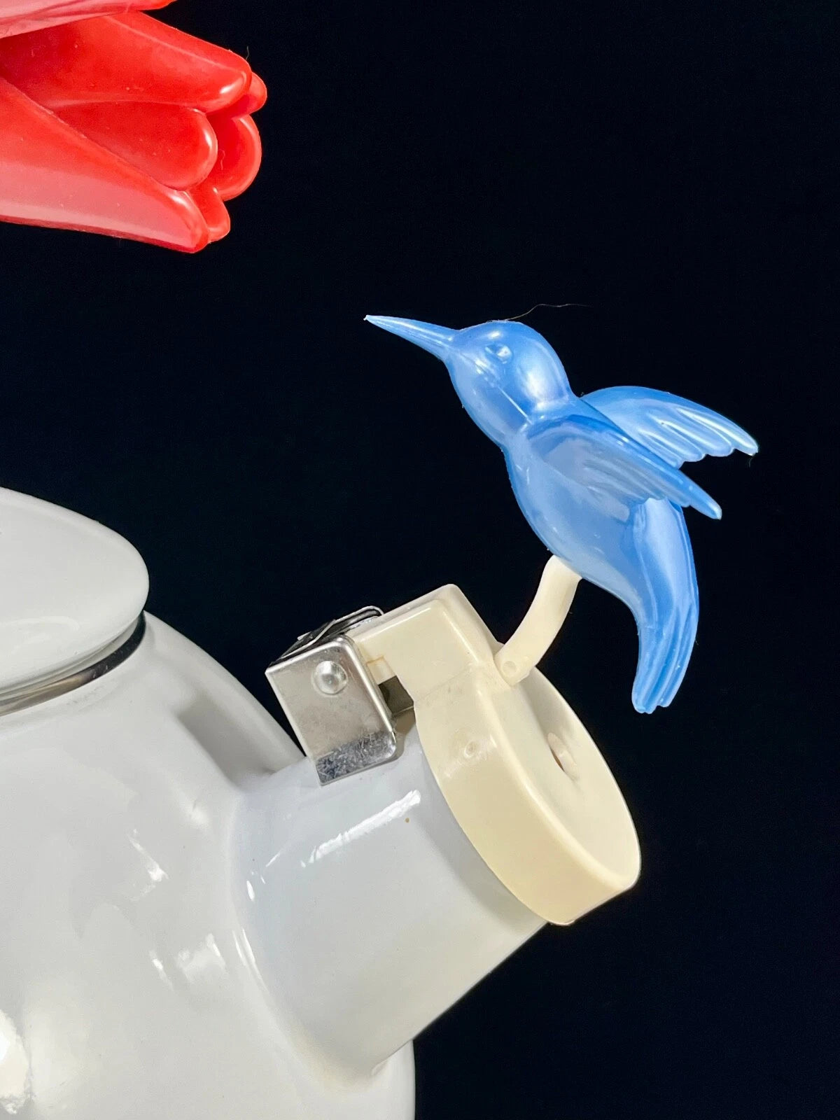1990s Ancona Enamel Whistling Tea Pot Kettle Blue Hummingbird Red Tulips Vtg EUC | eBay