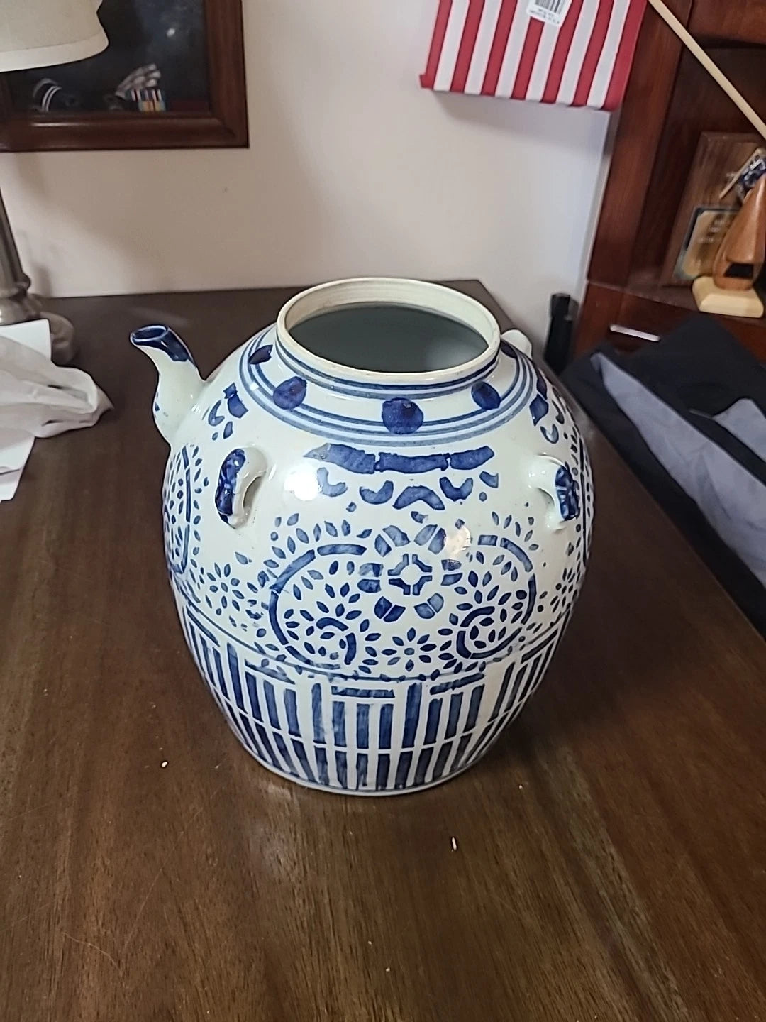 Imposing Enormous Antique Chinese Blue & White Enamel Porcelain Teapot c1900s | eBay
