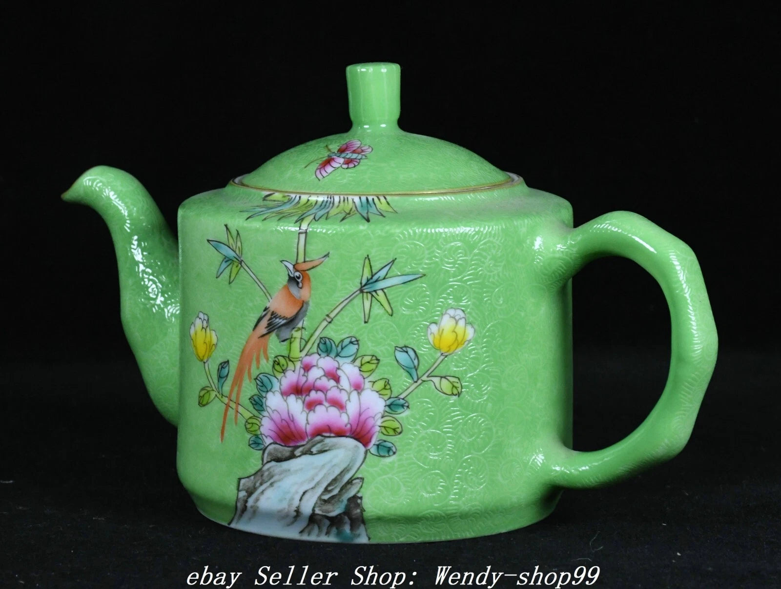 Qianlong Marked Colour Enamel Porcelain Gilt Peony Flower Bird Teapot Teakettle | eBay