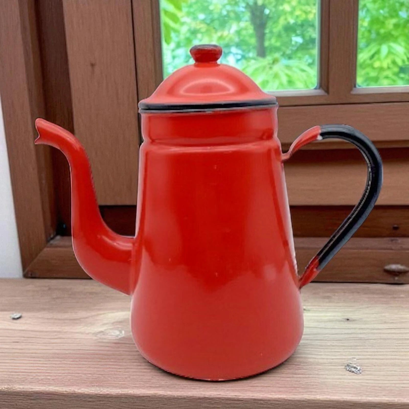 Red Enamel Teapot 9" Metal Enamelware Farmhouse Country Vintage Japan | eBay