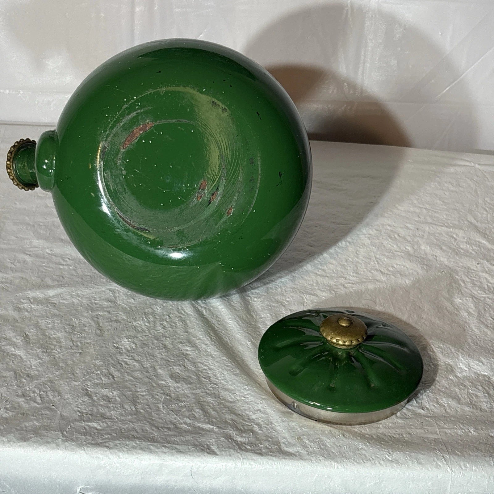 Vtg Ancona green enamel stainless steel teapot kettle/ brass handle, decorative | eBay