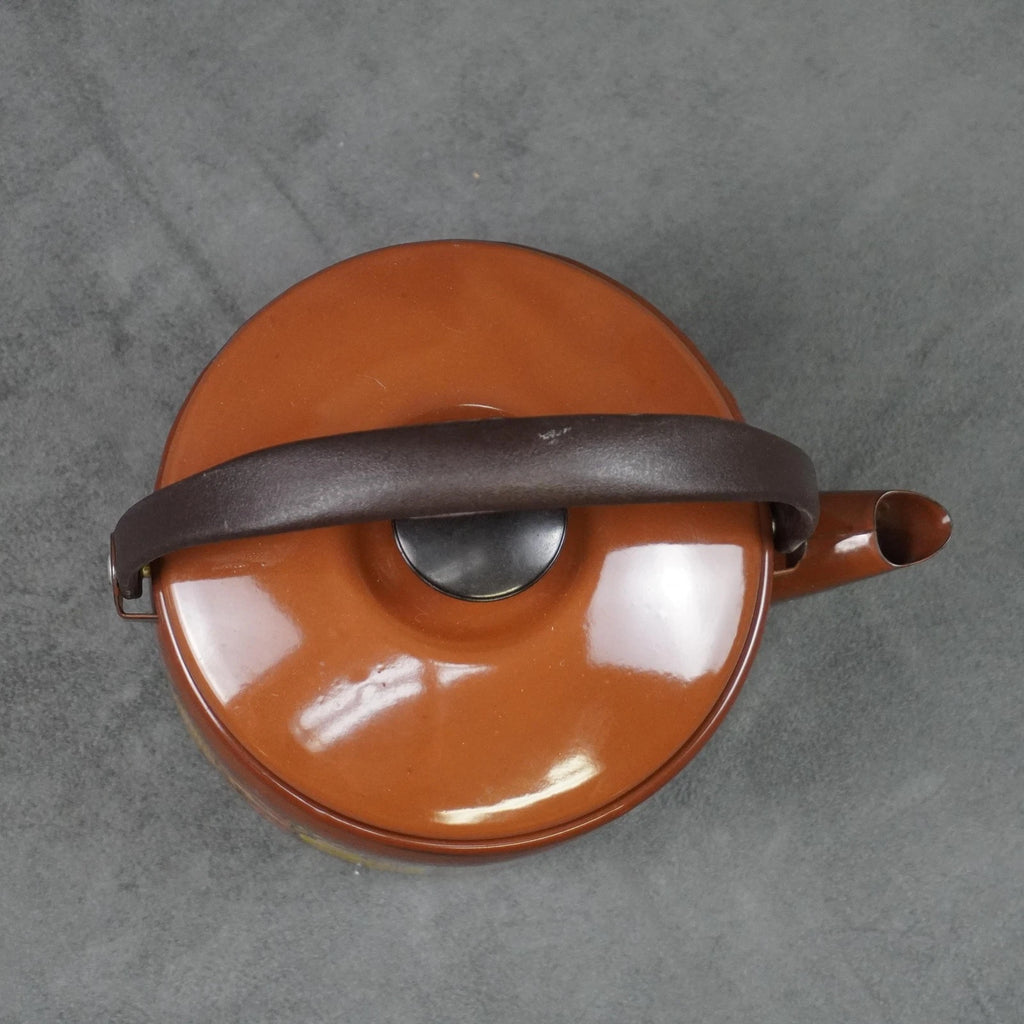 Vintage Brown Enamel Teapot Mushroom Floral Design Metal Handle Retro Kettle 70s | eBay