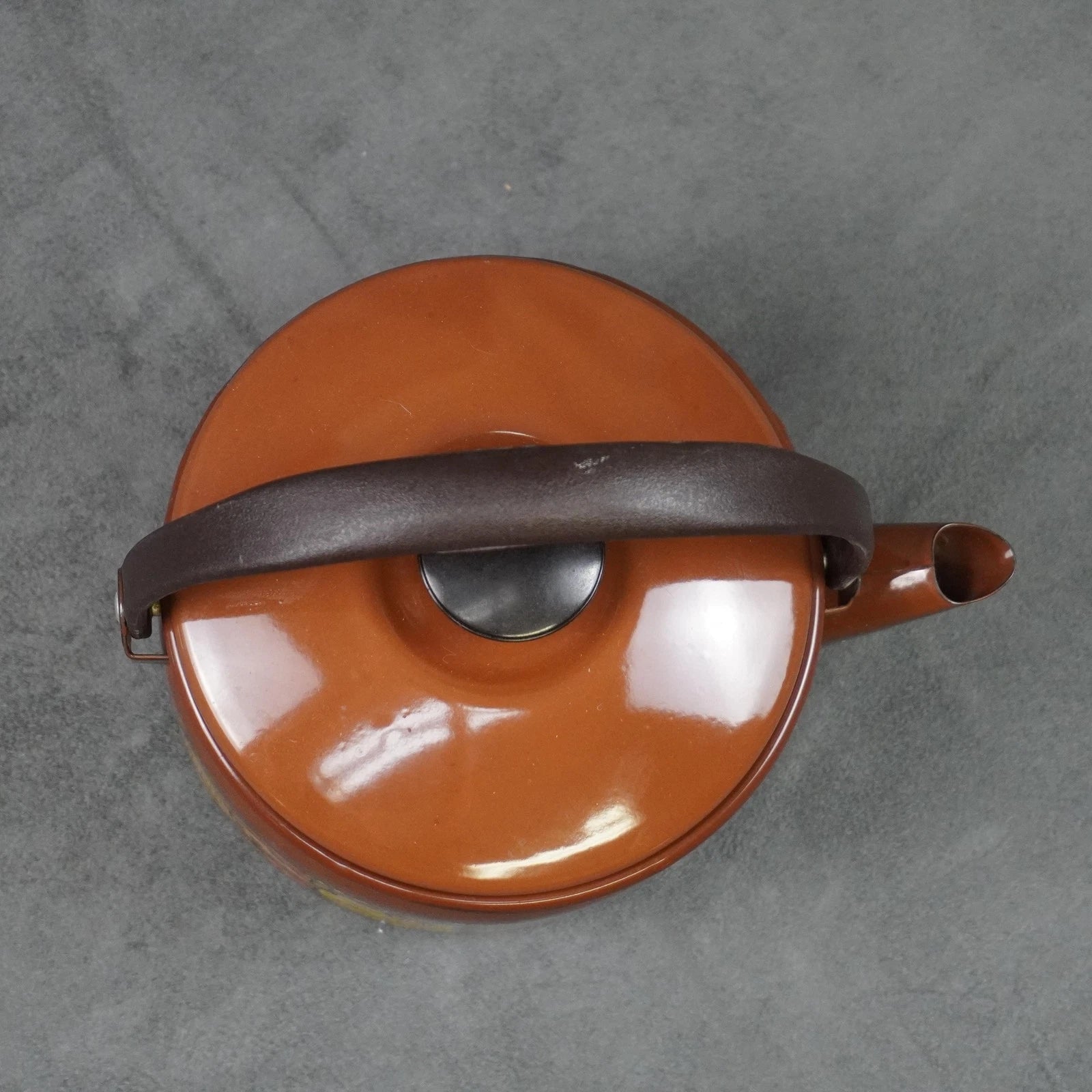 Vintage Brown Enamel Teapot Mushroom Floral Design Metal Handle Retro Kettle 70s | eBay