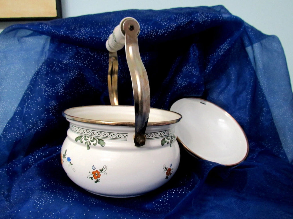 Vtg Enamel Teapot 1980s Porcelain Floral Kettle Tea Pot Farmhouse Ceramic Handle | eBay