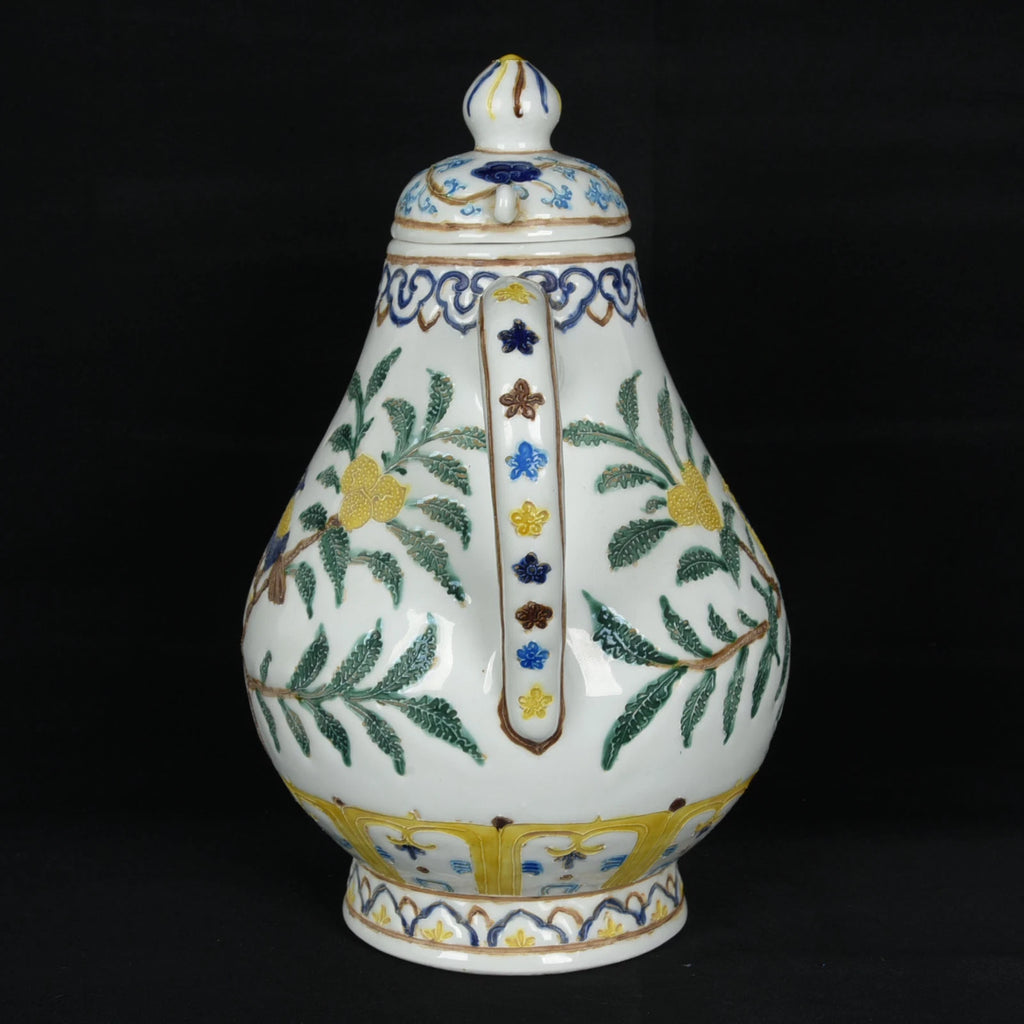 10.2" Old dynasty Porcelain yongle mark colour enamels flower bird Fruits Teapot | eBay