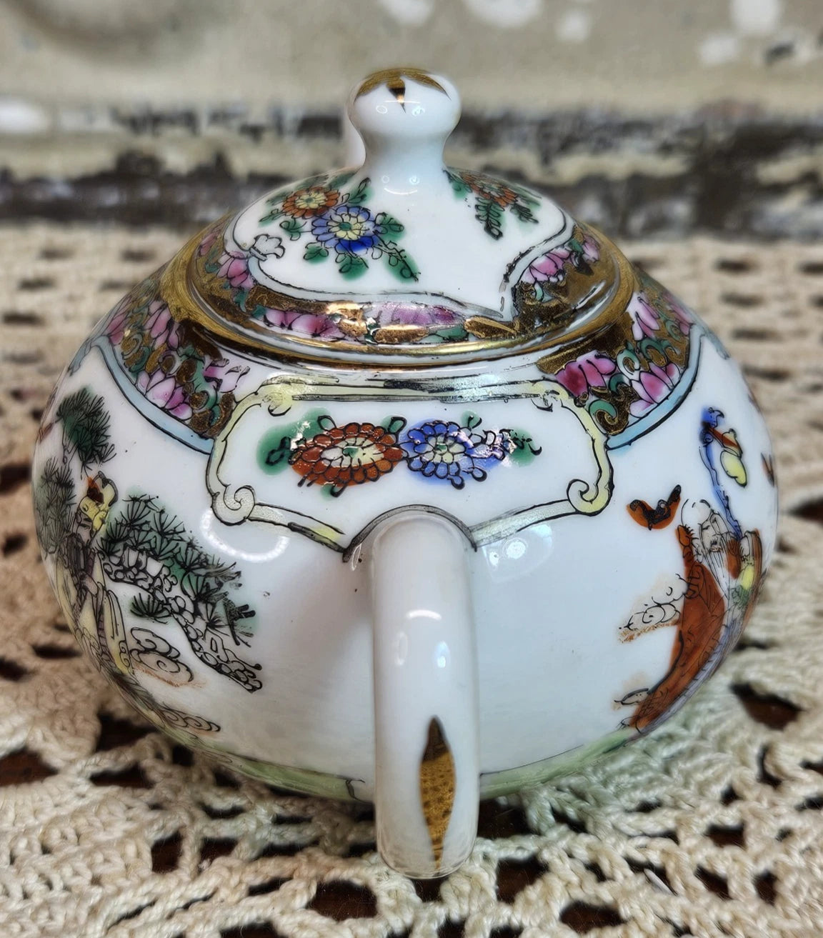 8 Piece Vintage Miniature Enamel on Porcelain Asian Teapot & Tea Cups | eBay