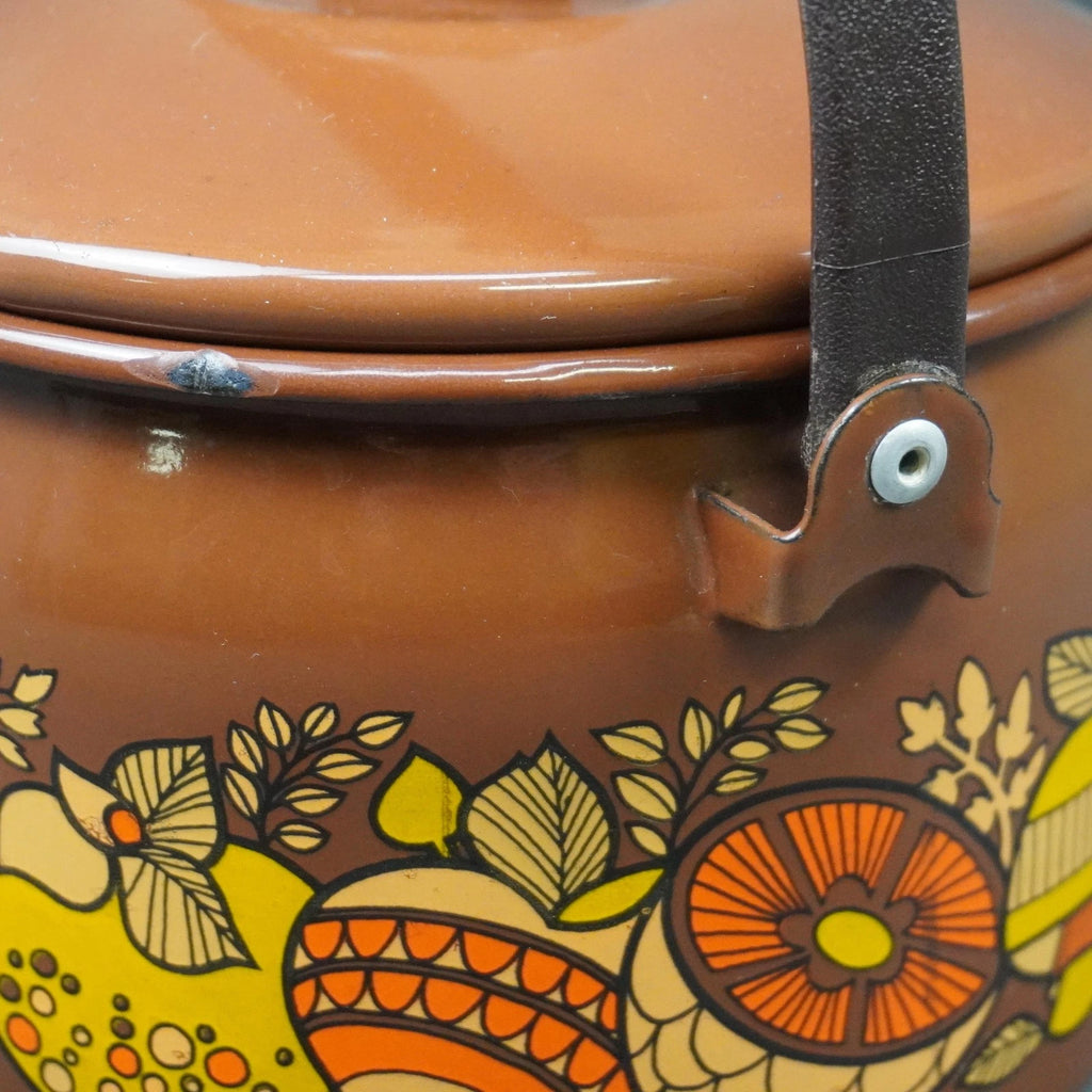Vintage Brown Enamel Teapot Mushroom Floral Design Metal Handle Retro Kettle 70s | eBay