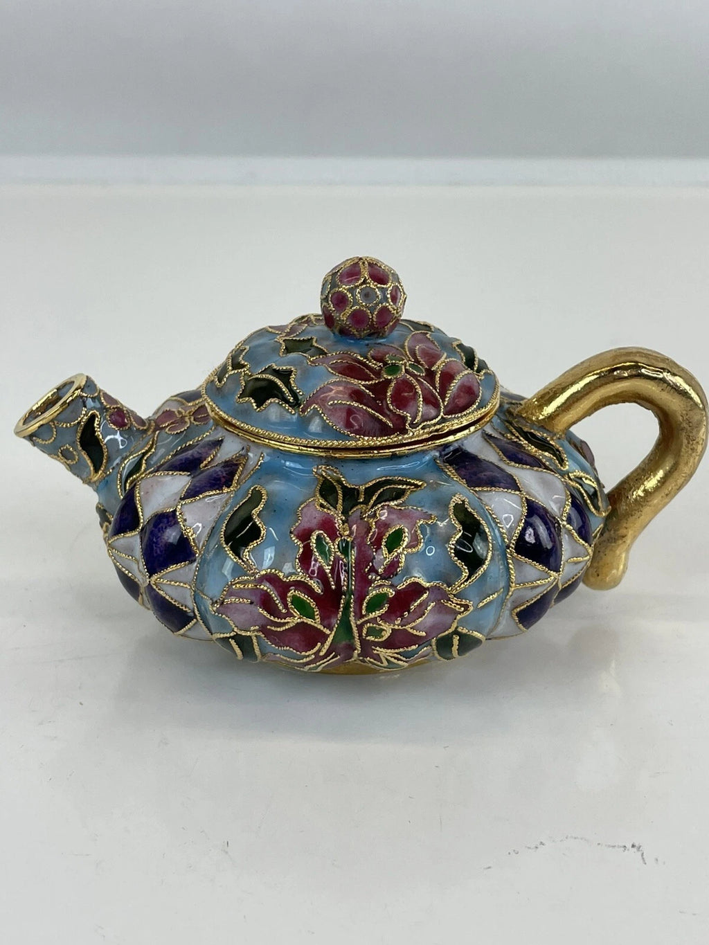 Mini Cloisonné Enameled Floral Glaze Purple Teapot 5"L - 3.5" H | eBay