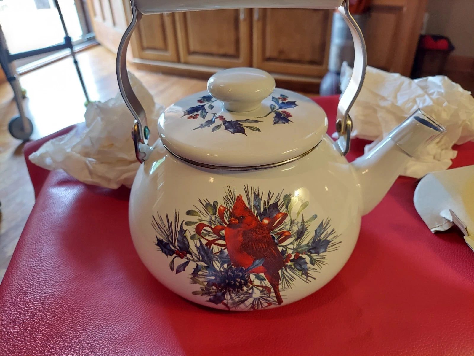LENOX Winter Greetings Scenic Enamel Cardinals Chickadee Tea Pot Kettle Holiday | eBay