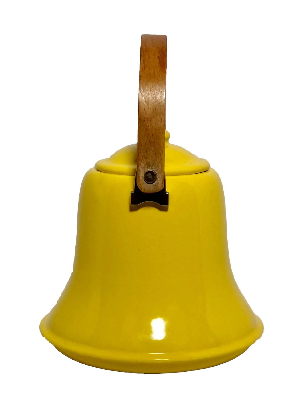 Vintage MCM Vibrant Yellow Enamel Tea Pot Teak Bent Wood Handle | eBay