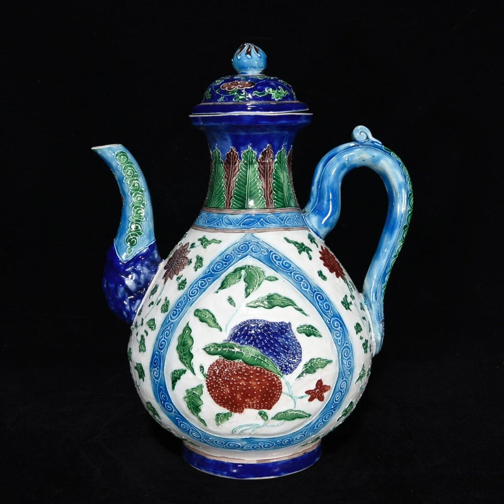 10.2" China Porcelain ming dynasty yongle mark colour enamels peach lotus Teapot | eBay