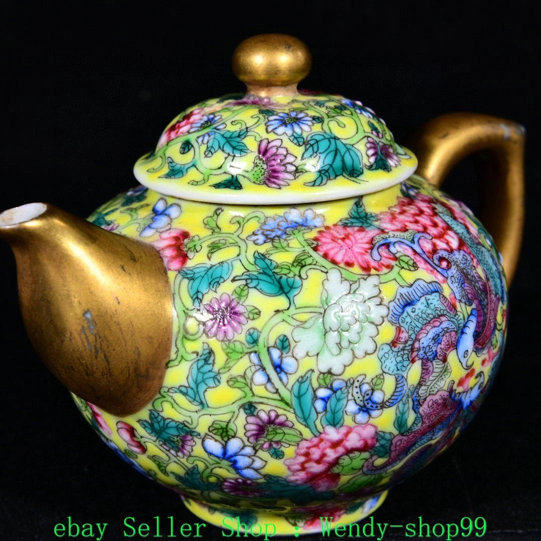 4" YongZheng Marked Colour Enamel Porcelain Gilt Flower Pattern Butterfly Teapot | eBay