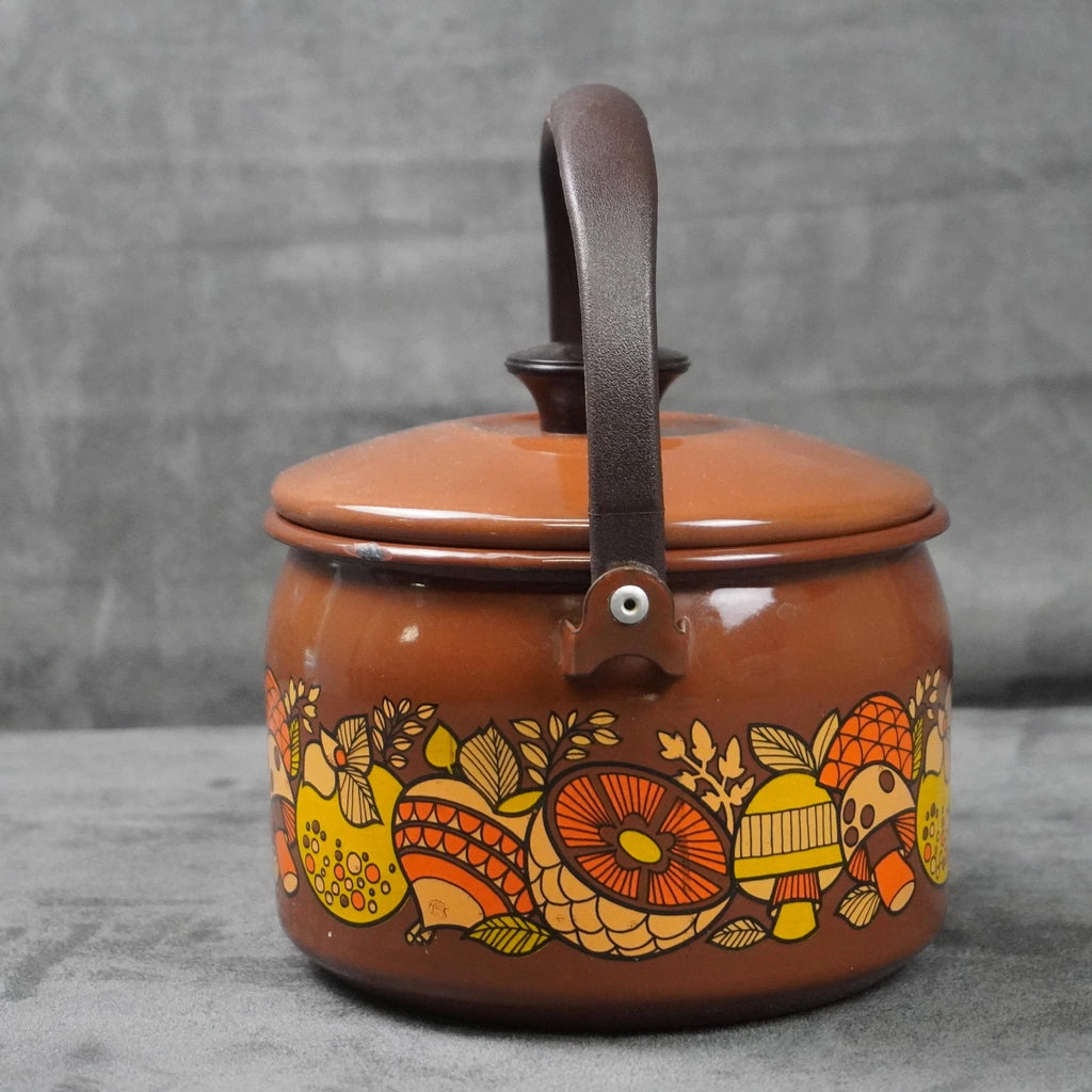 Vintage Brown Enamel Teapot Mushroom Floral Design Metal Handle Retro Kettle 70s | eBay