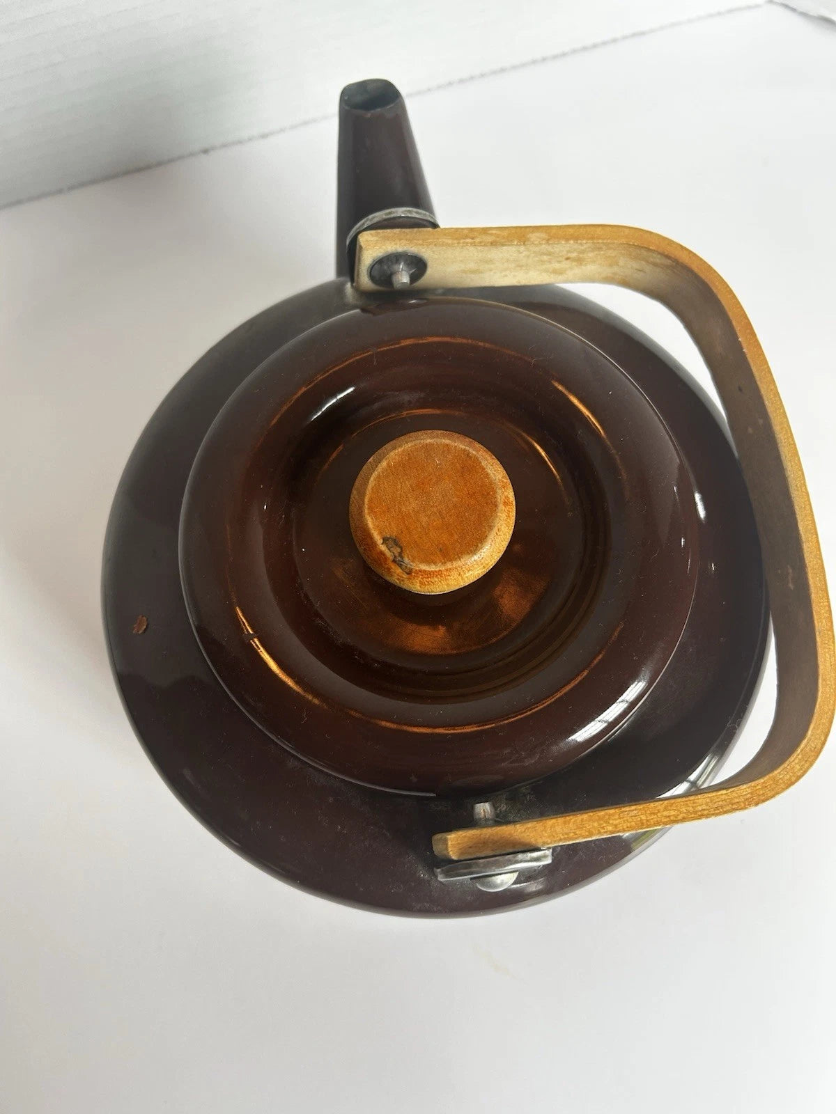 Vintage Brown Enamel Metalware Teapot With Wood Handle And Knob 6”H 9” W Spout | eBay