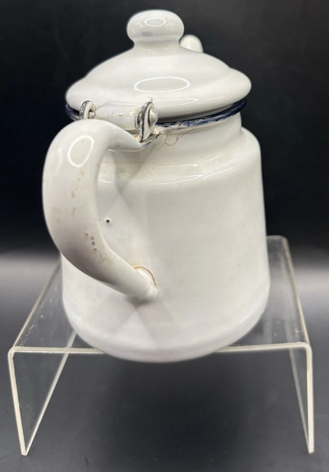 Vintage Miniature White Enamel Teapot Small Tea Kettle w/ Hinged Lid | eBay