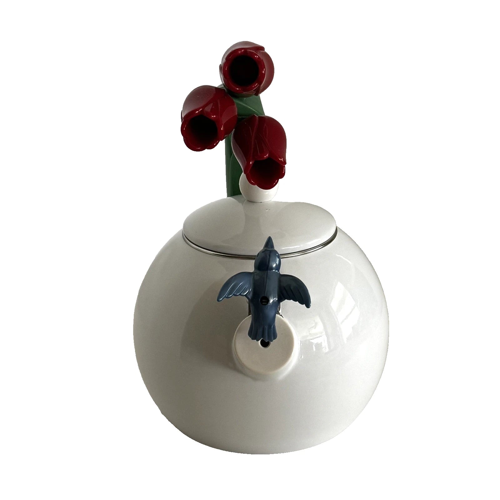 Ancona Kettle Hummingbird Tulips Enamel Teapot Red White Blue Green VTG 1990s | eBay