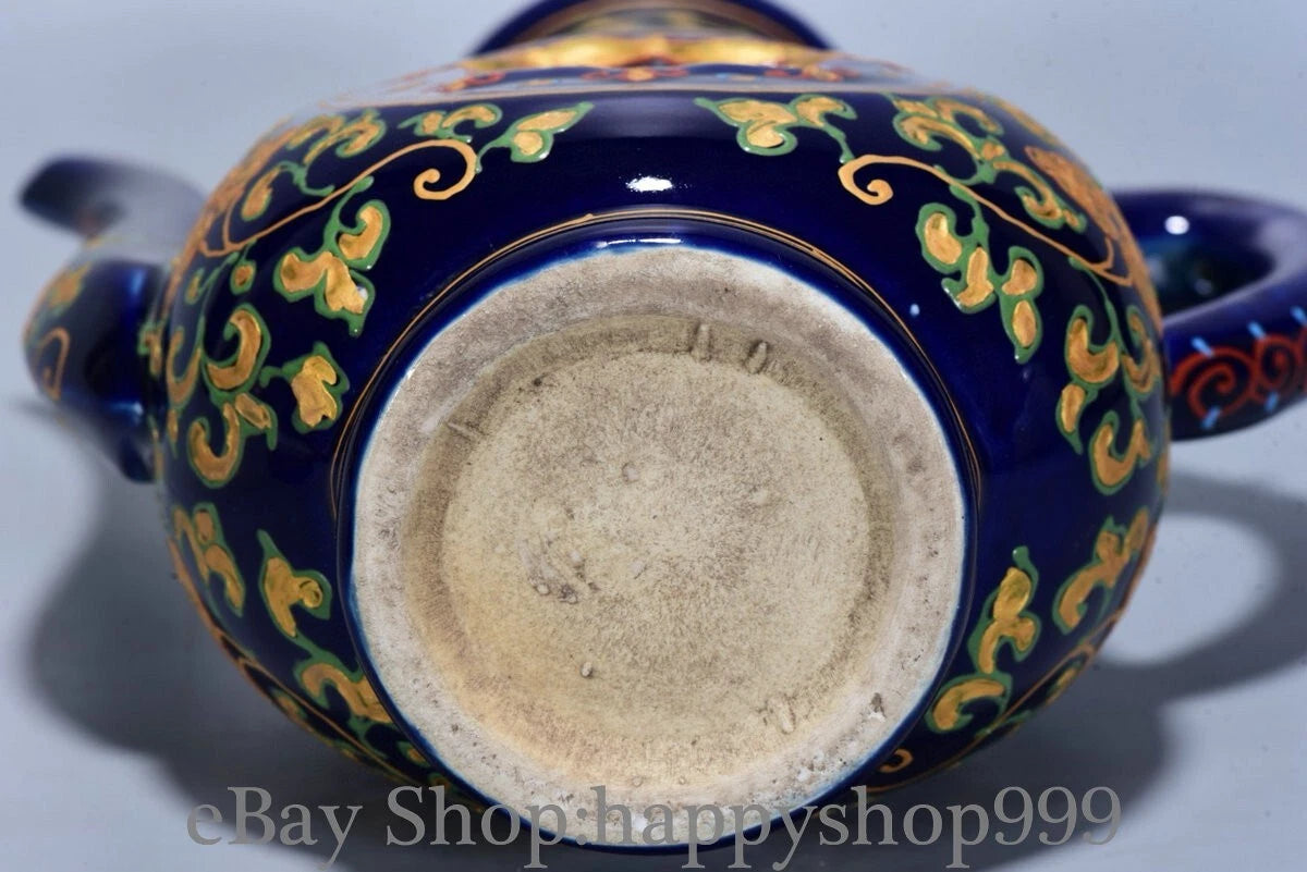 12.4" Yongle Marked Craig Blue Glaze Enamel Porcelain Flower Wine Tea Pot Flagon | eBay