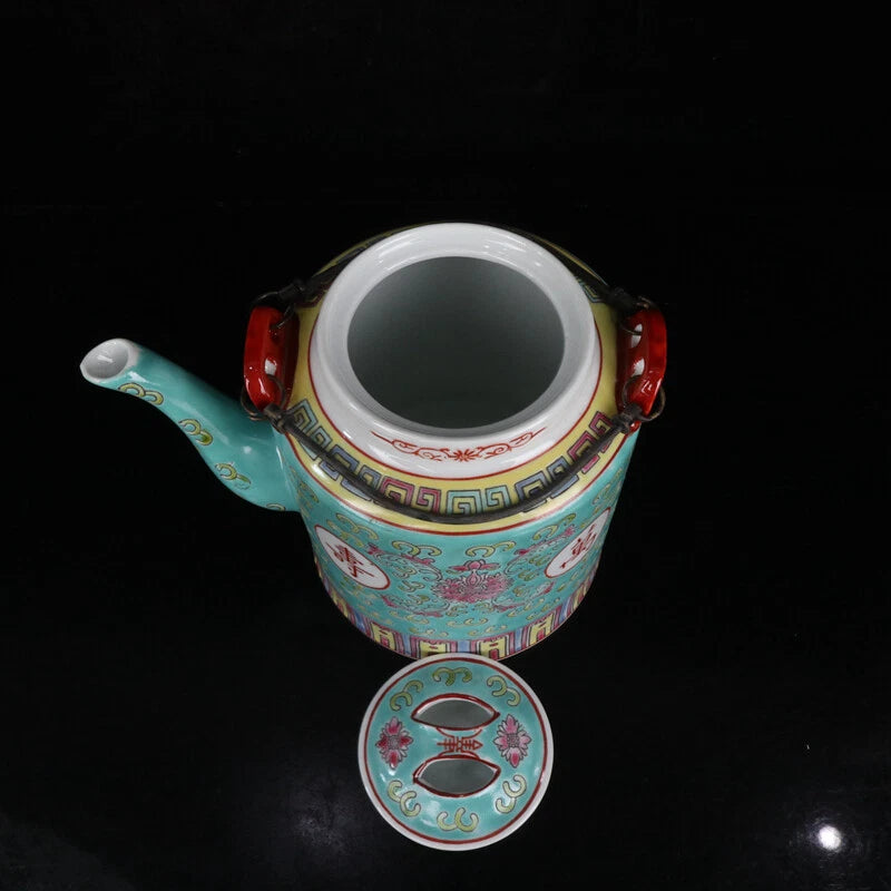 Chinese Porcelain Green Enamel Handpainted Flowers Longevity Teapot M2668 | eBay