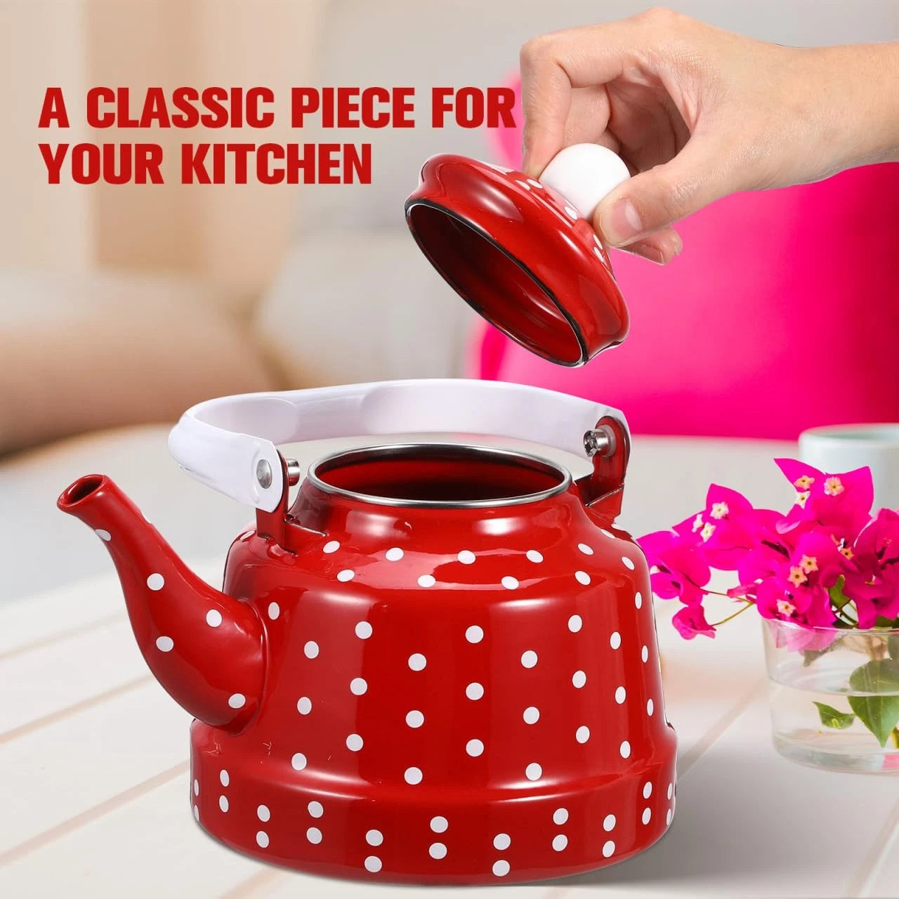 1.8 Quart Vintage Tea Kettle,Enamel Tea Kettle with Handle Cute Stovetop,Enam... | eBay