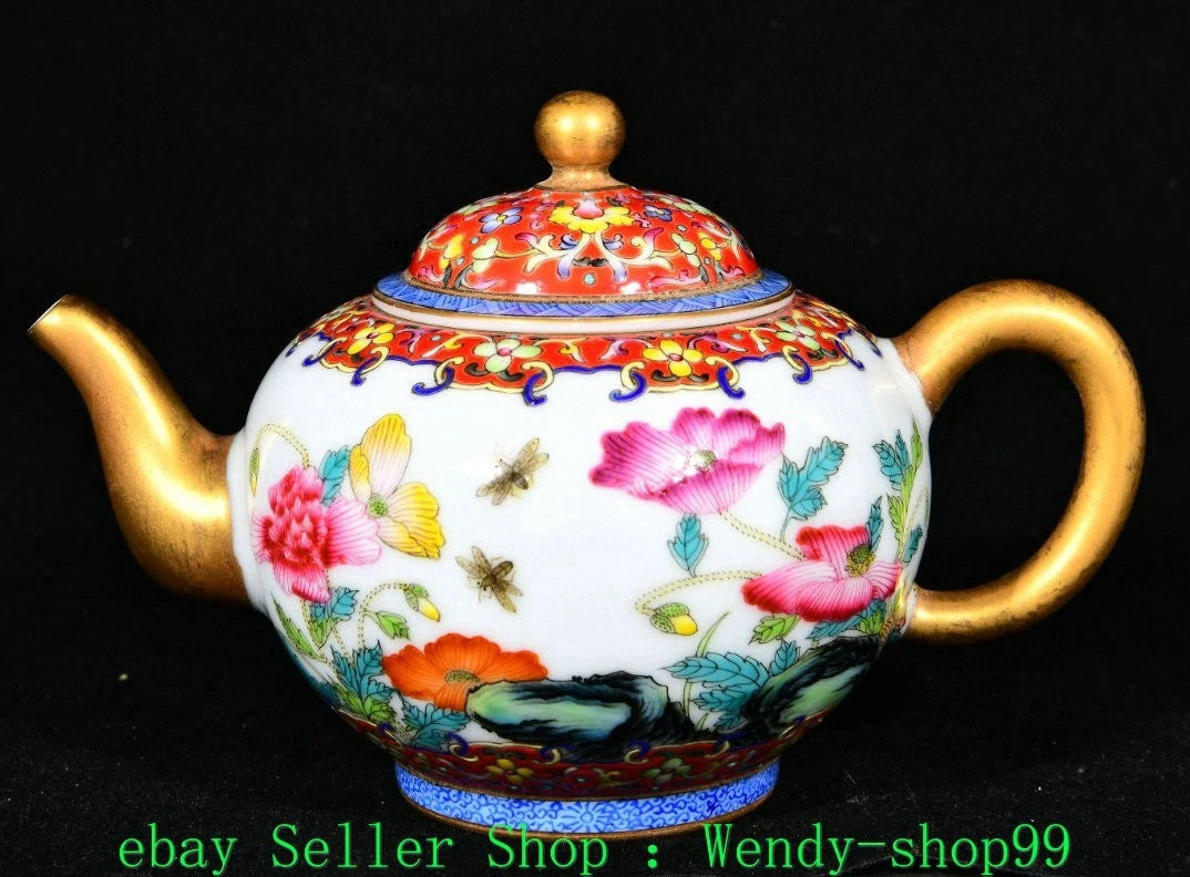5" YongZheng Marked Colour Enamel Porcelain Gilt Peony Flower Butterfly Teapot | eBay