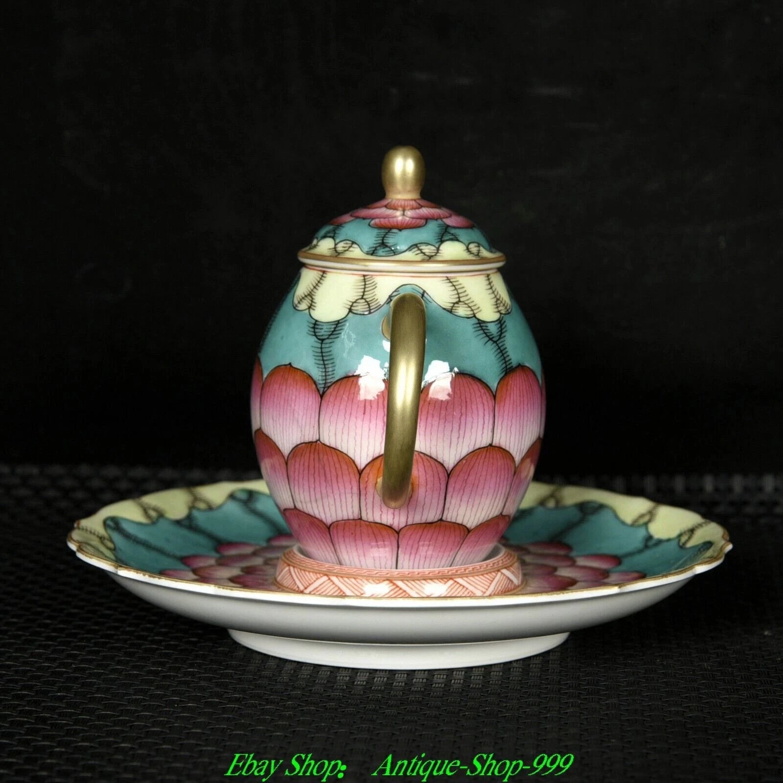 4"Qianlong Marked Enamel Colour Porcelain Gilt Lotus flower Pattern Teapot Plate | eBay