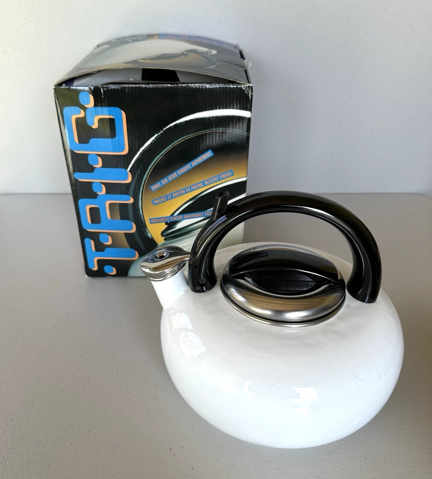 Vintage 90s Rare Kamenstein TRIG 2.5 qt Whistling White Enamel Steel Tea Pot NIB | eBay
