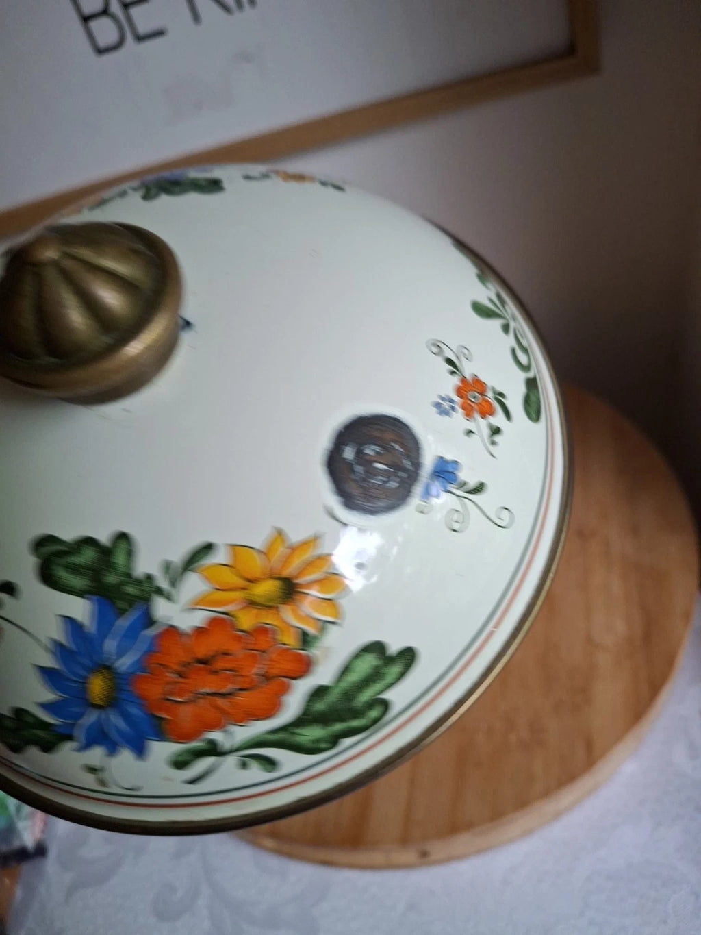 Vtg Enamel Ware Floral Teapot Kettle With Wooden Handle Normandy | eBay