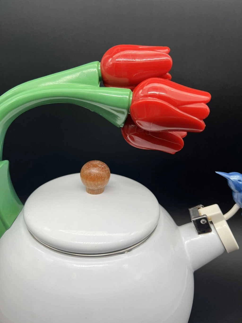 Enamel Metal Teapot Kettle With Tulips Handle And A Humming Bird. | eBay