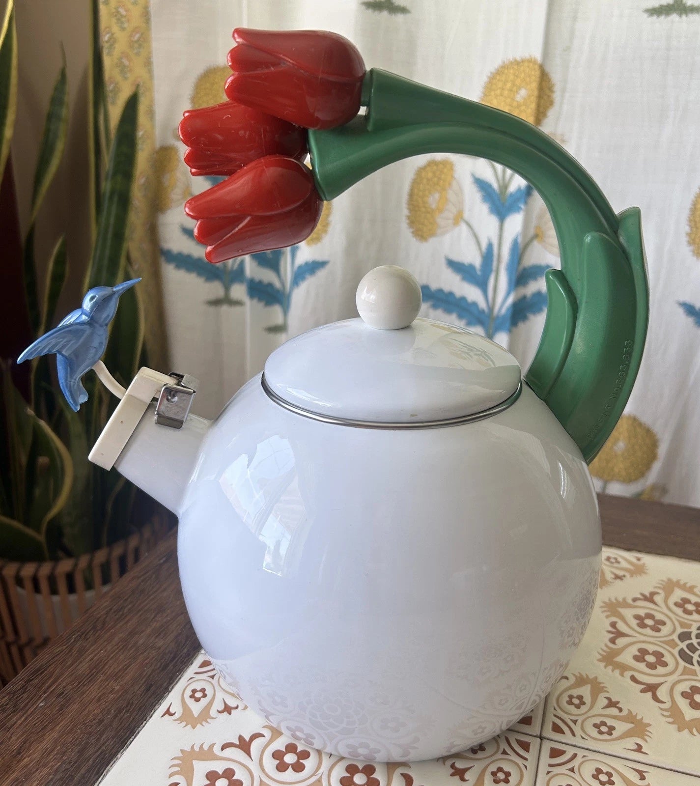 Ancona Kettle Hummingbird, Tulips Enamel Red, White, Blue & Green Vintage Teapot | eBay