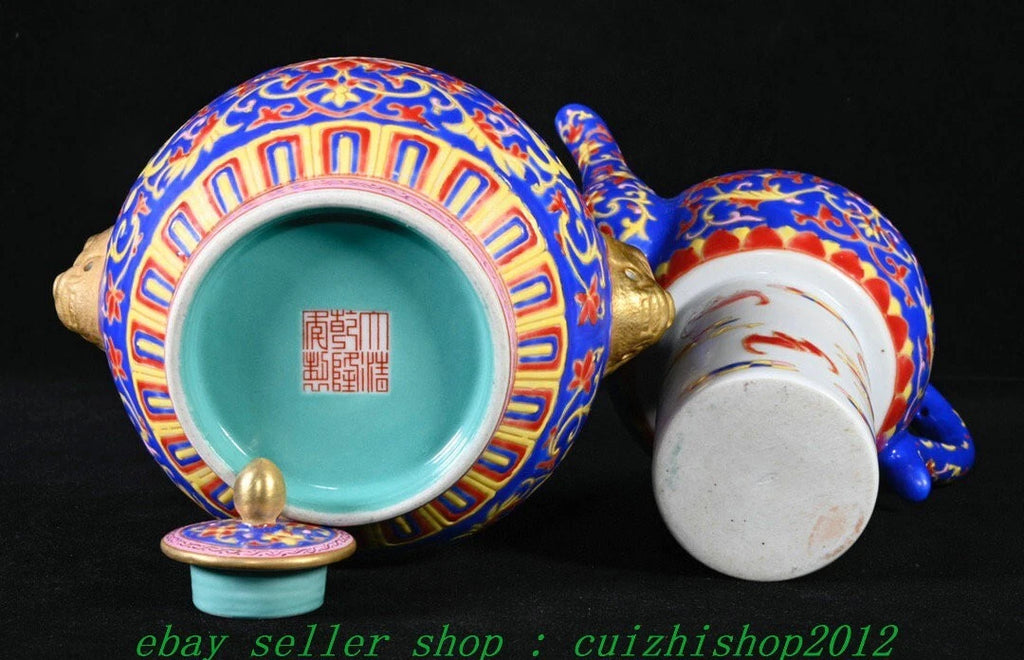 Qianlong Marked Colour Enamel Porcelain Gilt Dragon Beast Gourd Teapot Teakettle | eBay